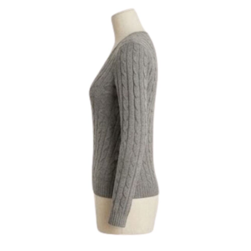 N. Peal 100% Cashmere Cable Knit V Neck Sweater Grey S - Picture 3 of 5